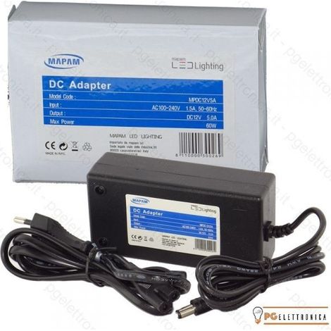 TRASFORMATORE ALIMENTATORE 5A SPINA PRESA CASA AC 220V 12V MAPAM LED NUOVO SMD