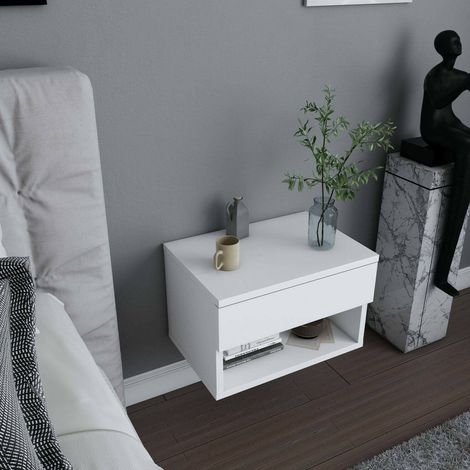 Dmora - Chevet Pleiades, Commode basse, Table de nuit, Étagère de chevet, 45x29h32 cm, Blanc, avec emballage renforcé (1/5)