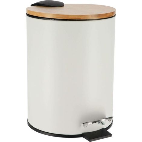 Poubelle metal frein de chute 2,5l - blanc / bambou - Tendance