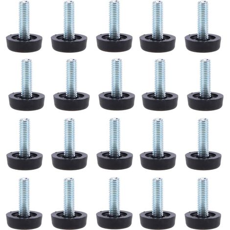 Juego de 20 patas niveladoras para muebles - M8 x 24 mm, protectores ajustables para patas de mesa con varilla roscada, 24 mm, patas niveladoras atornillables para muebles