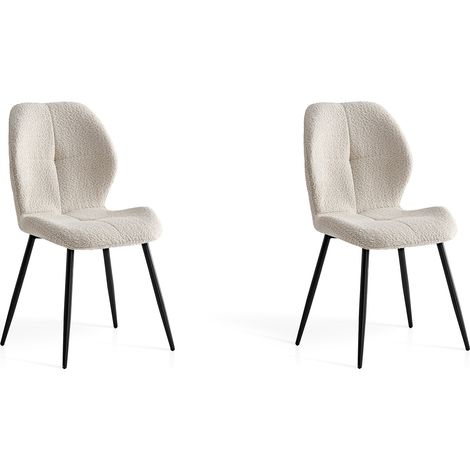 Set de 2 sillas de comedor, Nova en textil borreguillo blanco y metal, 87x50x57 cm (1/4)
