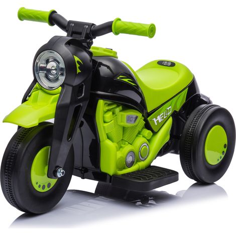 Moto électrique enfants 2 ans+ bulles, phares, musique, 3 km/h, charge 30 kg, vert