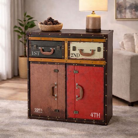 Meuble valise 2 portes 2 tiroirs 76x36x73cm multicolore - VAULT (1/3)