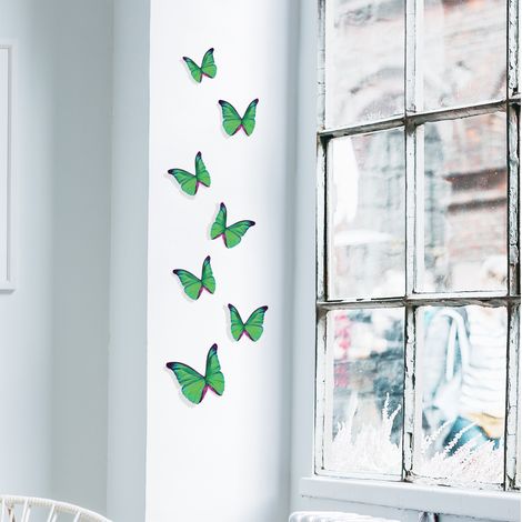 Lot de 7 Stickers 3D Papillon Aquarelle Jade Vert/Rose, 8x12cm - Décorez votre Maison avec des Papillons Colorés (1/3)