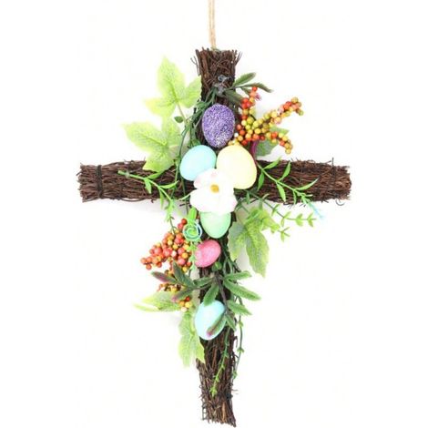 Couronnes de Pâques pour porte d'entrée 15 7 pouces – Couronne artificielle d'œufs colorés de Pâques, décorations pour printemps, été, maison, mariage, fêtes et événements. (1/4)