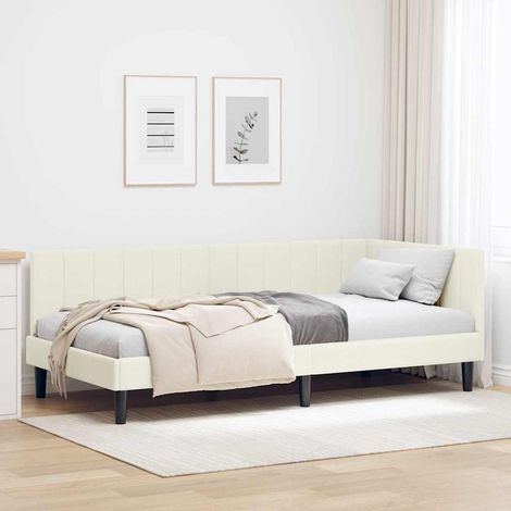 Corner Bed Frame with Headboard Cream 90 x 190 cm Velvet vidaXL