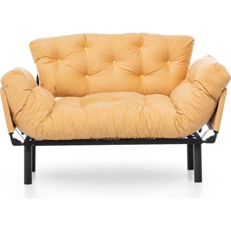 2-Sitzer Schlafsofa Guchol, Stauraum, verstellbar, Armlehnen, 155x70 cm Gelb