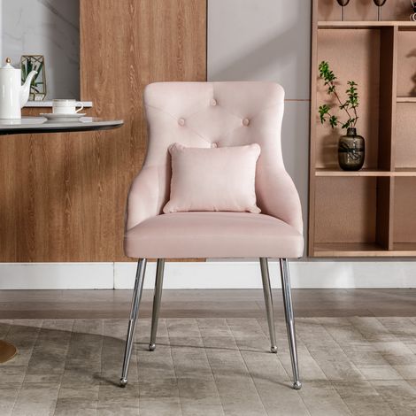 Set di sedie da pranzo imbottite con motivo a bottoni, gambe in metallo e cuscino lombare, rosa (1/5)