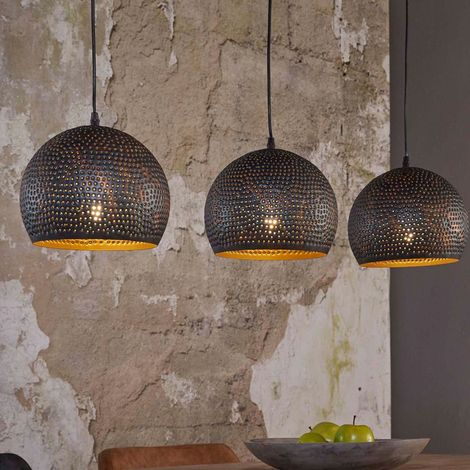 Suspension industrielle 3 lampes rondes 25 cm en métal noir - AMP