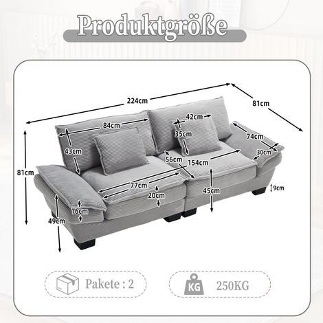 Canapé 2 places moderne et épuré avec matelas en plumes, 1 oreiller, confortable et spacieux – salon, chambre, bureau – gris clair (1/4)