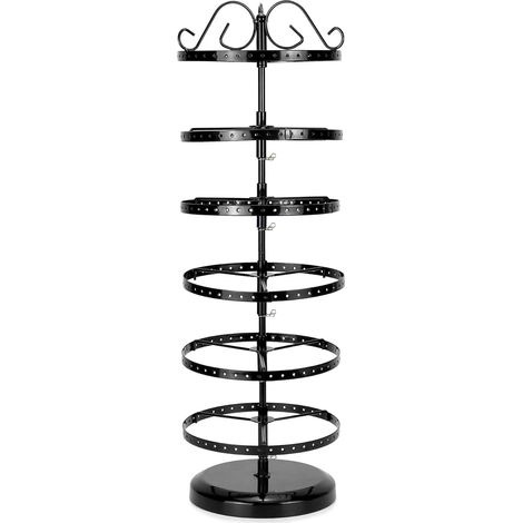 ® 6 Niveaux porte de boucles d'oreilles, Support bijoux rotatif en métal, Distance entre les niveaux réglable, Capacité de 260 trous pour 130 paires (1/5)