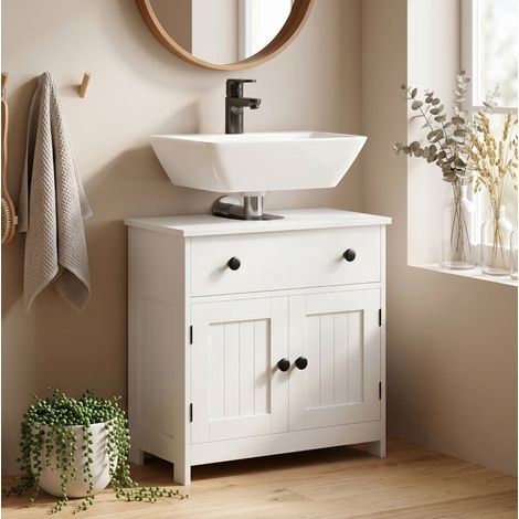 Mobiletto sottolavabo freestanding bianco con cassetto e 2 ante, 60 x 30 x 60 cm (1/5)