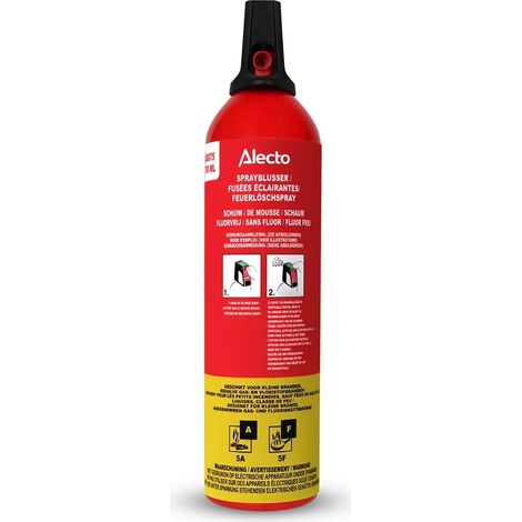 Extincteur 750 ml Voiture Maison spray Classes A et F 5A 5F Portée 4 m Sans PFAS Protection Feu Rouge Alecto (1/4)