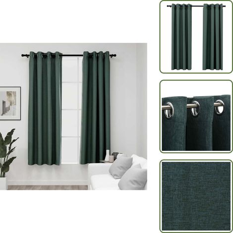 Rideaux occultants Aspect lin avec œillets 2 pcs Vert 140x175cm - Rideaux Occultants - Rideaux Lin - Rideaux Verts - Décoration Intérieure - Intimité (1/5)