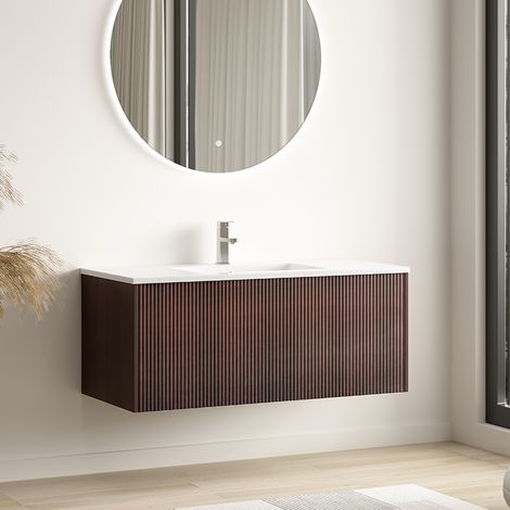 LOMAZOO meuble de salle de bain Sovina noyer façade cannelée - (1/5)