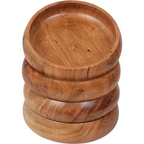 Lot de 4 Bols en Bois d'Acacia, 20x5 cm, 740 ml, pour Salade, Pâtes, Fruits, Maison