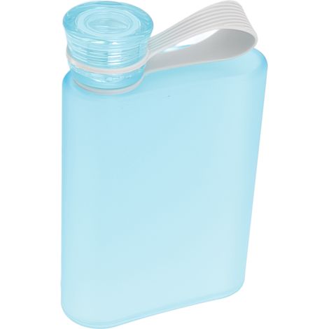 Flache Wasserflasche aus Kunststoff, auslaufsicher, transparent, quadratisch, tragbar, 380 ml, blau (1/5)
