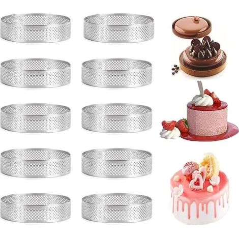 10 Pcs Stainless Steel Round Pie Rings with Holes for Quiche Cake Mousse Mould Kitchen 10cm (1/5)