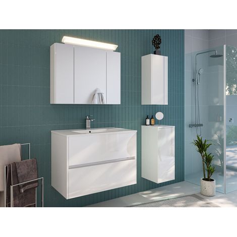 Badmöbelset Taifun 80cm 4tlg mit Spiegelschrank und2x Badschrank weiß Hgl