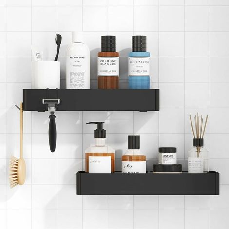 Rust Resistant Shower, Quick Dry Shower Rack No Drilling for Large Capacity Indoor Shower, Durable Stainless Steel Bracket, Black (1/3)