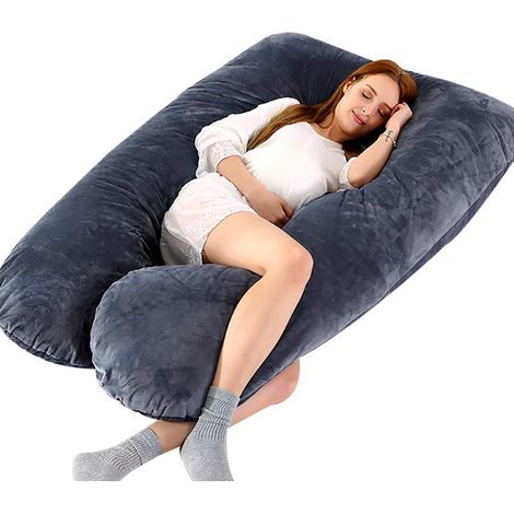 Coussin de grossesse en forme de U avec soutien lombaire, coussin pour dormir sur le côté pour les femmes enceintes, noir 140 x 80 cm (1/2)