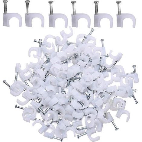 500 attaches de câble rondes, clips muraux, serre-câbles avec clou en acier pour organiseur de câbles, blanc (4 mm) (1/3)