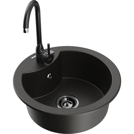 Mexen Diego fregadero de granito de 1 cubeta con grifo de cocina Telma, negro/dorado - 6512-75-670200-70-B (1/5)