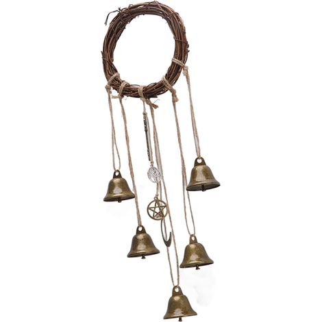 Clochette de sorcière suspendue, carillon décoratif fait main avec motifs symboliques, pour poignée de porte type B (12 cm/4,7 po de diamètre) (1/5)