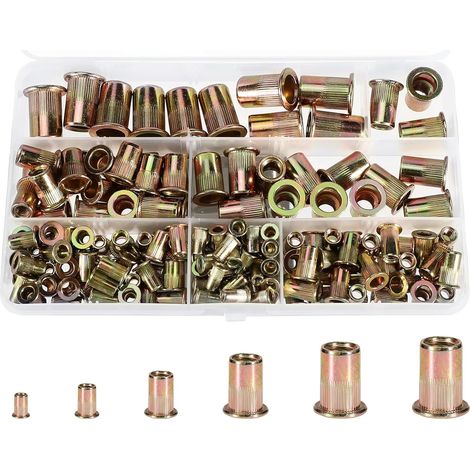 165 PièCes Insert Fileté Metal Galvanisé Ecrou A Sertir Insert Fileté Meta M3 M4 M5 M6 M8 M10 Convient Pour Le Bois, Les Voitures, Les Meubles Et Les DéCorations. (1/5)