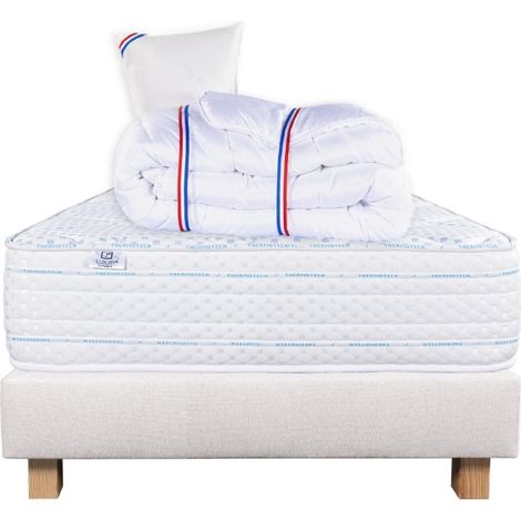 Ensemble Matelas Thermotec (24 cm) ferme-face été/hiver, Sommier(20cm), Oreiller et Couette, 90x190cm (1/5)