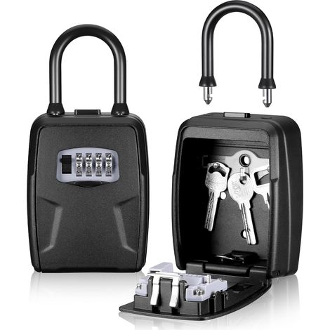 Boite a Clef avec Code Extérieur, Boite a Clefs Murale Suspendue étanche en Alliage D'aluminium, Boite a Clefs Securisee Exterieur avec 4 Chiffres Code, Boite à Clé Sécurisée avec Crochet Clés