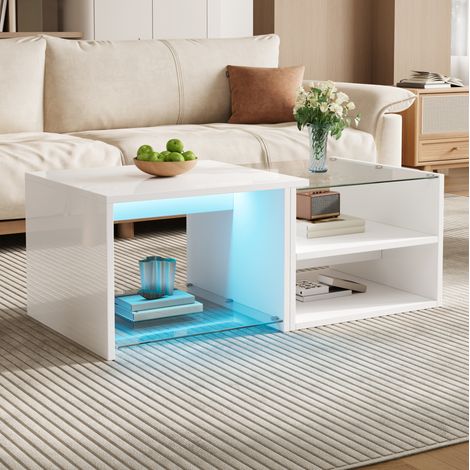 Lit gigogne 120x200 cm en bois blanc avec rangement et LED, sans matelas - CHICFURN (1/5)