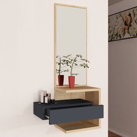 Garderobe Equense, mit Spiegel, 1 Schublade, 3 Regale, 49x31x90h cm Eiche Braun (1/3)