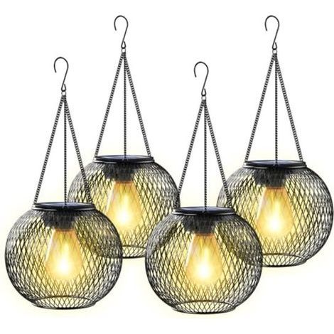 Ensemble de 4 lampes de jardin suspendues à énergie solaire - Étanchéité IP65 - Lumière blanc chaud - Allumage/extinction automatique (1/5)