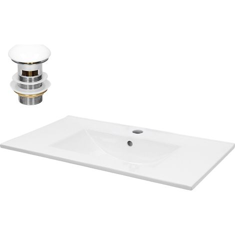 ECD Germany Lavabo Cerámica Blanco Rectangular 810x465x175 mm Con Juego De Drenaje Con Rebosadero Lavamanos Moderno Empotrado Encastrado Pila Para Baño Aseo Fregadero Válvula De Desagüe Pop Up (1/5)