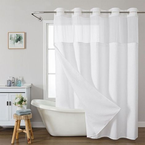 White shower curtain, 180x188cm, machine washable, thick, waterproof, suitable for bathroom bathtubs. (1/5)