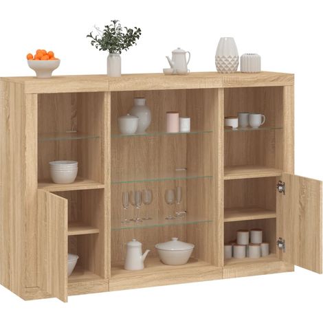 Sideboards mit LED-Leuchten 3 Stk. Sonoma-Eiche Holzwerkstoff