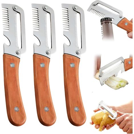 3 Pièces Couteau Eplucheur Legumes, Éplucheur Multifonction 3 En 1, Stainless Steel Peeler, Pour Éplucher, Couper Et Râper Facilement – Convient À De Nombreux Fruits Et Légumes (1/5)