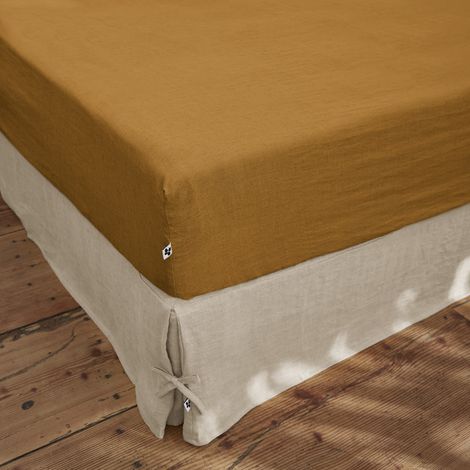 Drap housse "Soline" toutes dimensions Lin lavé l'Effet Papillon - Soline Caramel - 90 x 190 cm bonnet de 30 cm