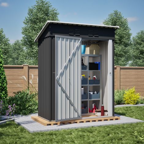 Gartenhaus Metall 152x84x182 cm Schwarz, Flachdach, abschließbare Tür, 1,27 m² Stauraum LINHOO