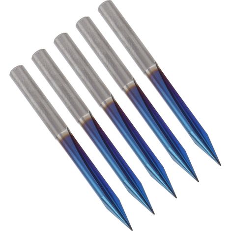 Lot de 5 fraises à rainurer droites en V à 2 cannelures, outils de gravure, bleues, queue de 4 mm, 4 x 0,3 x 30 mm (1/5)
