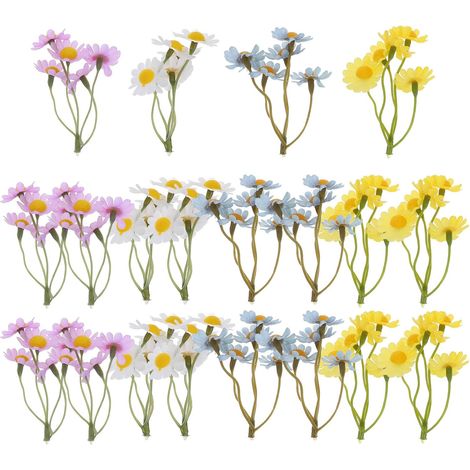 Bouquet de 20 Fleurs Artificielles Marguerite en Plastique et Tissu, Décor Polyvalent pour Vase et Intérieur sans Arrosage, Petites Fleurs Colorées pour Maison (1/5)