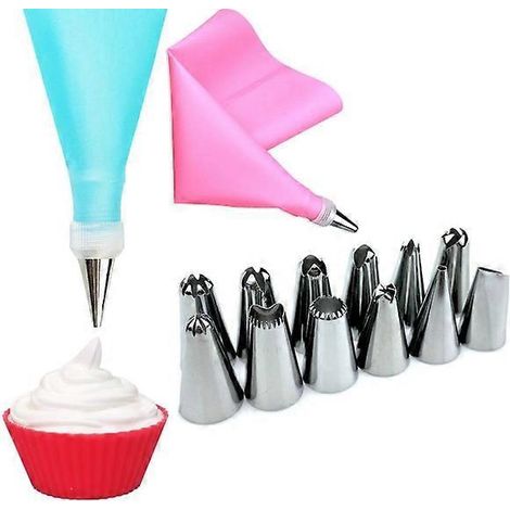 Kit Spritspse avec 12 embouts - Kit Spritspse rose en acier inoxydable avec bec verseur en forme de fleur, adaptateur pour sac à lait en EVA et outils de pâtisserie (1/4)