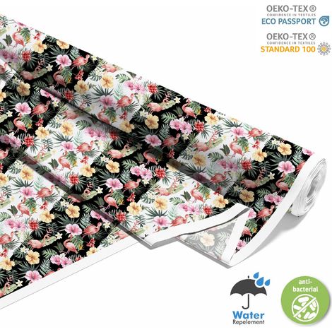 TESSUTI DECORATIVI PER ESTERNI OXFORD - Motivo tropicale su sfondo bianco e nero (1/5)