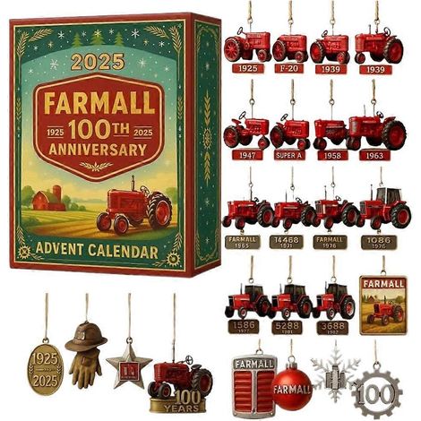 Calendrier de l'Avent 2025 Farmall 100e anniversaire, décoration de sapin de Noël en acrylique (1/5)