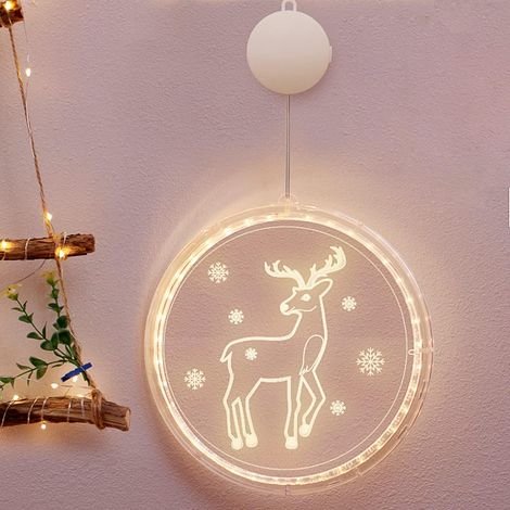Weihnachtsfensterbeleuchtung, Weihnachtsbeleuchtung, Weihnachtsfensterdekoration für drinnen, beleuchtete Weihnachtsfensterdekoration, batteriebetriebene LED-Weihnachtsbeleuchtung (Rentier) – 24 cm (1/2)