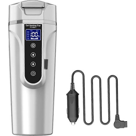 Bouilloire électrique de voiture 500 ml avec affichage numérique LCD de la température, compatible véhicules 12/24 V, couleur blanche. (1/4)