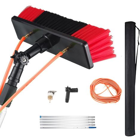 Barre télescopique de 5 à 10 m - Brosse de Nettoyage avec Manche télescopique Extensible pour Panneaux solaires photovoltaïques (Tige de 5 m, Brosse de 30 cm) (1/5)