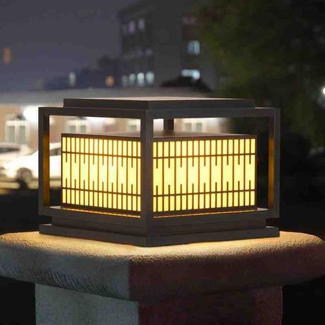 Lampe solaire pour pilier 28 × 28 × 22 cm, chapeau de poteau solaire LED 12 W IP65, en acier galvanisé et imitation pierre, éclairage extérieur pour portail, clôture, jardin, villa et cour (1/5)