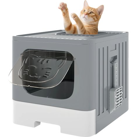 Arenero para gatos, diseño plegable, bandeja extraíble, gris, 48 ​​x 38 x 38,5 cm (1/2)